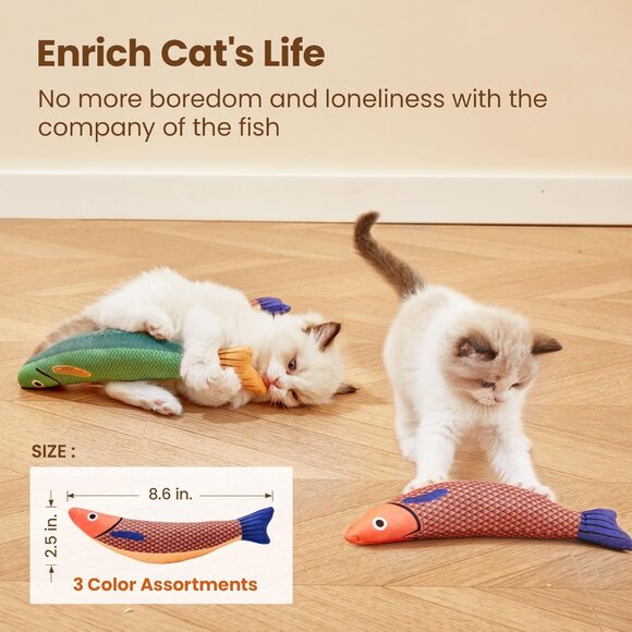 Cat Toys Saury Fish, 3 Pack, Catnip Crinkle Sound, Soft and Durable, Interactive - Picture 2 of 6